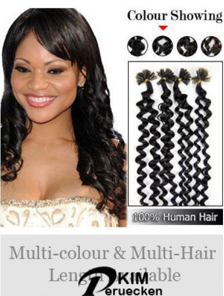 Black Curly Trendy Nail / U Tip Haarverlängerungen