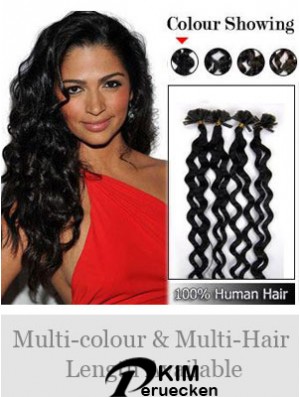 Black Curly New Nail / U Tip Haarverlängerungen