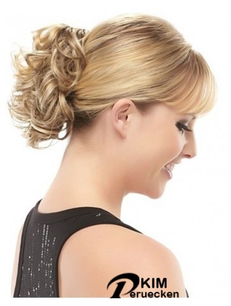 Blonde Clipin-Haarteile mit synthetischem, kurzem, lockigem Stil