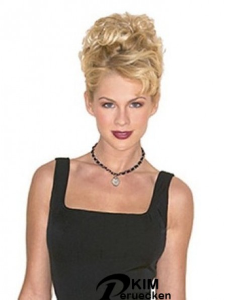 Haarteile Clip On Blonde Farbe Kurze Länge Curly Style