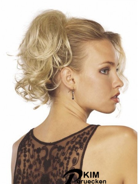 Günstiger Clip in Haarteilen mit synthetischer blonder Farbe welliger Stil