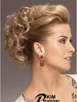 Clip On Haarteile mit synthetischer blonder Farbe kurzer Länge lockiger Stil